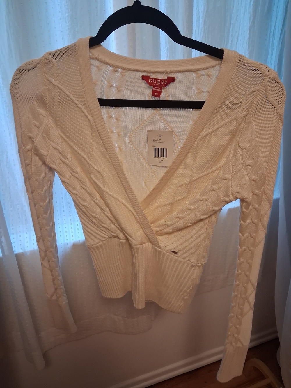 Guess Cream Cable Knit Wrap Cardigan